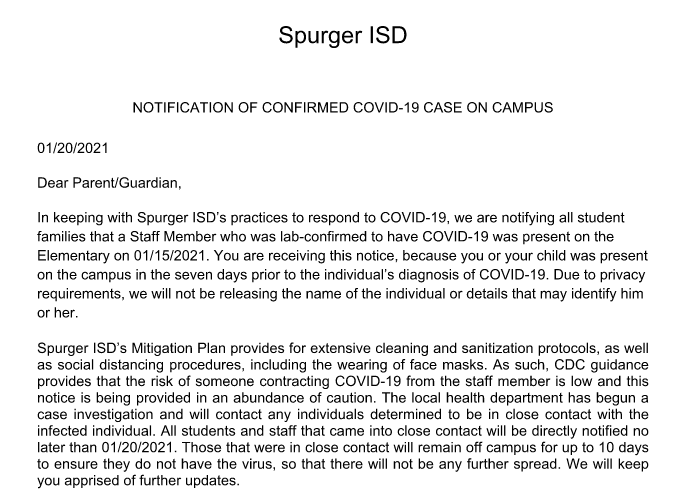 Covid Letter 1-20-21